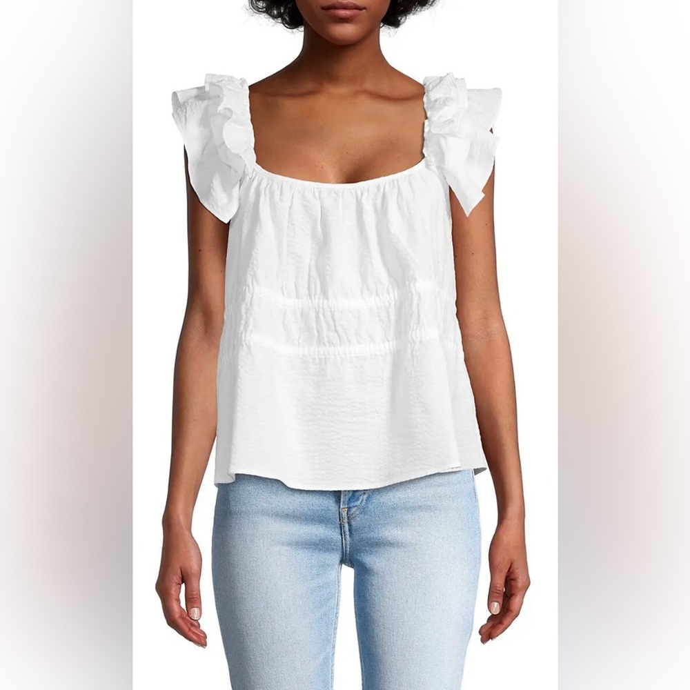 NWT Harshman Alize Blouse, White Seersucker. Size Medium $225